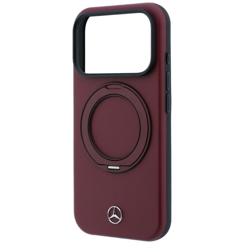 Etui Mercedes-Benz Leather with Ring Stand MagSafe dla Apple iPhone 18 Pro / 17 Pro, burgund