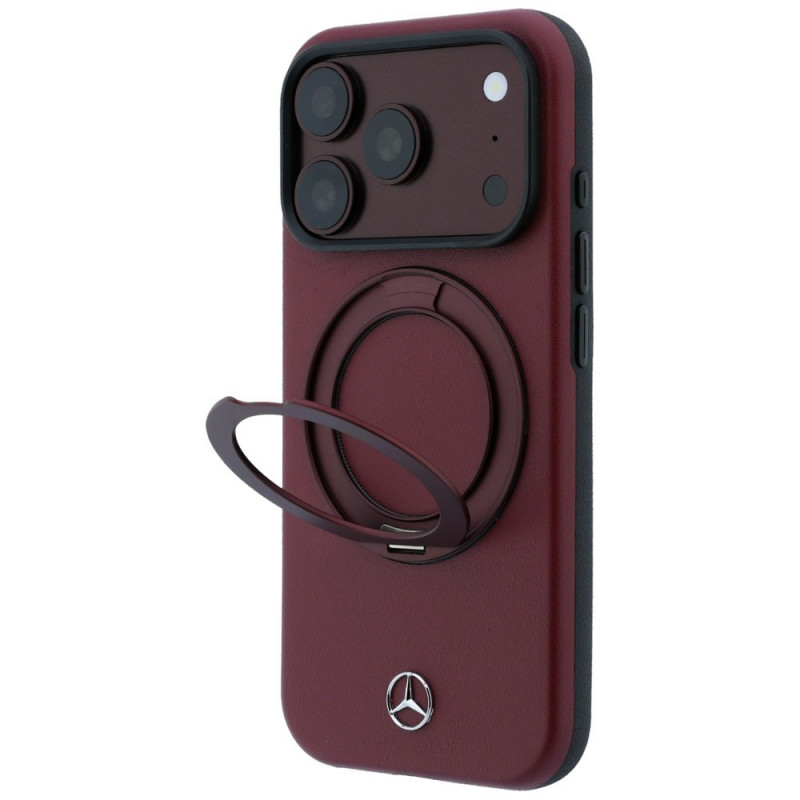 Etui Mercedes-Benz Leather with Ring Stand MagSafe dla Apple iPhone 18 Pro Max / 17 Pro Max, burgund