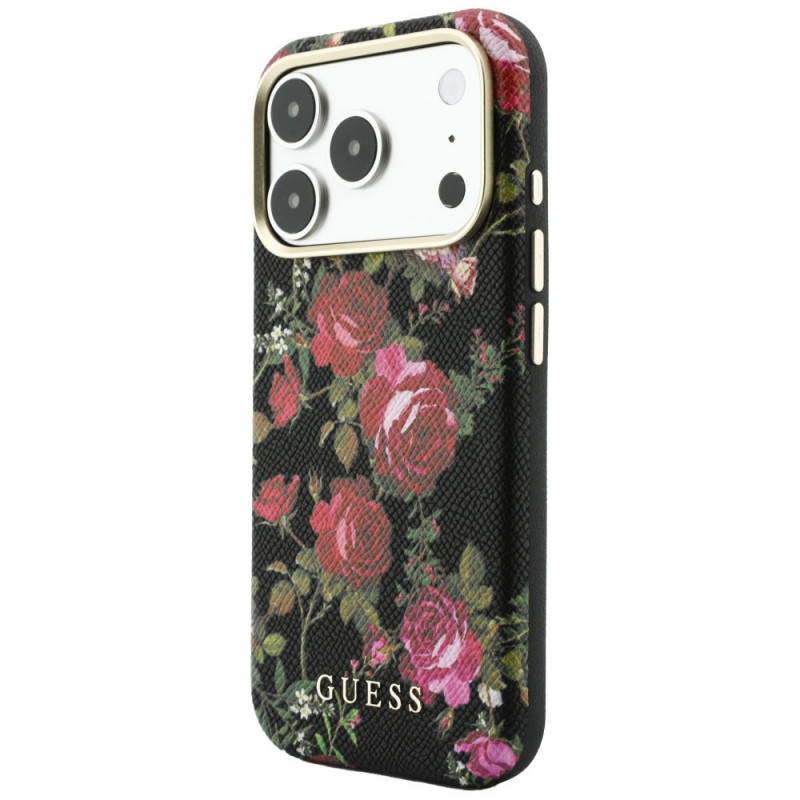 Guess Blossom Roses Print MagSafe etui na Apple iPhone 18 Pro / 17 Pro, czarne