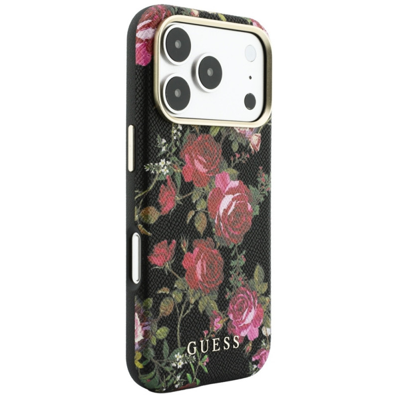 Guess Blossom Roses Print MagSafe etui na Apple iPhone 18 Pro / 17 Pro, czarne