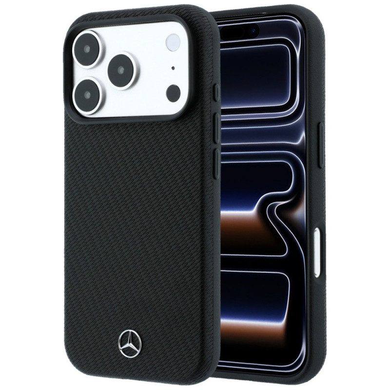 Etui Mercedes-Benz Case Grill Pattern and Card Wallet Leather MagSafe dla Apple iPhone 18 Pro Max / 17 Pro Max, czarne