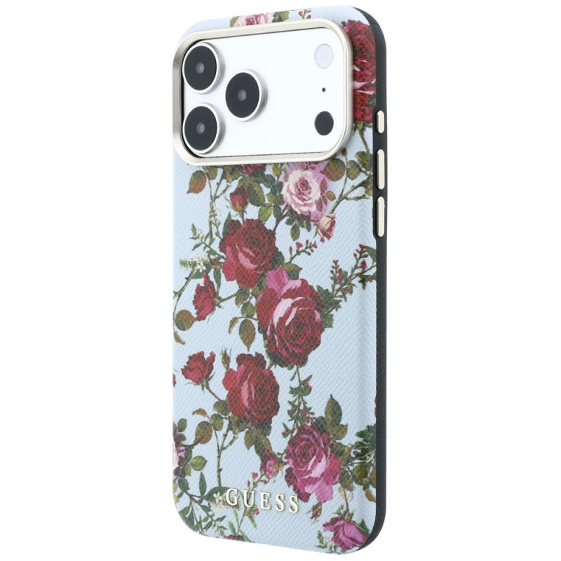 Guess GUE6026 Blossom Roses Print MagSafe etui na Apple iPhone 18 Pro / 17 Pro, niebieskie