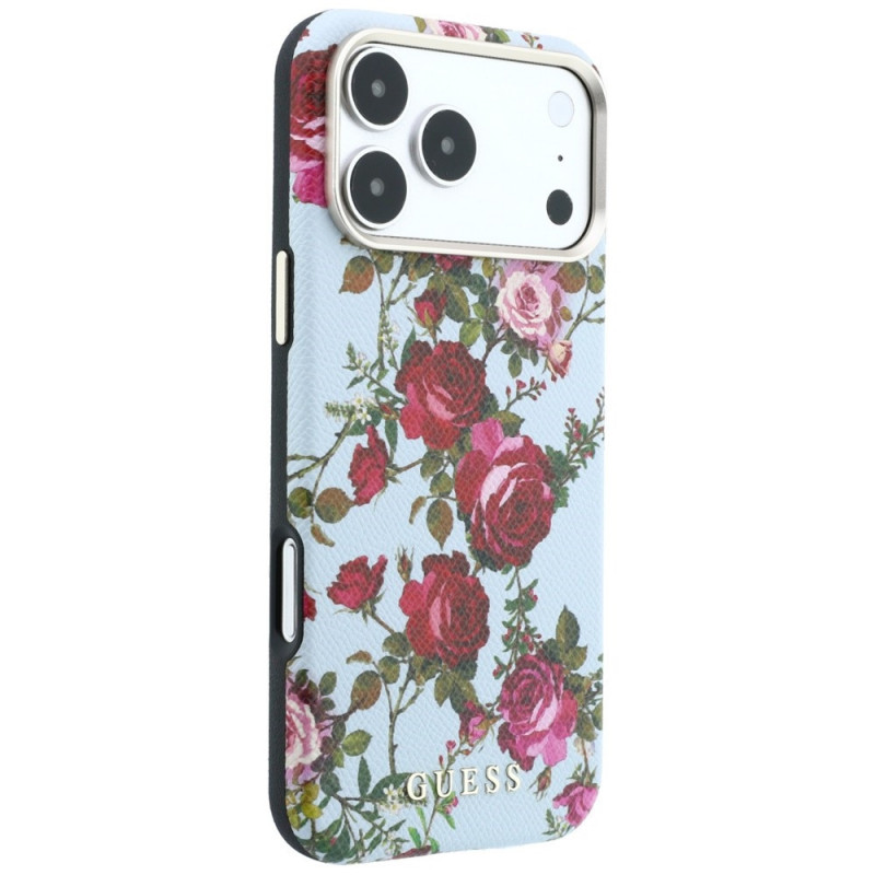 Guess GUE6026 Blossom Roses Print MagSafe etui na Apple iPhone 18 Pro / 17 Pro, niebieskie