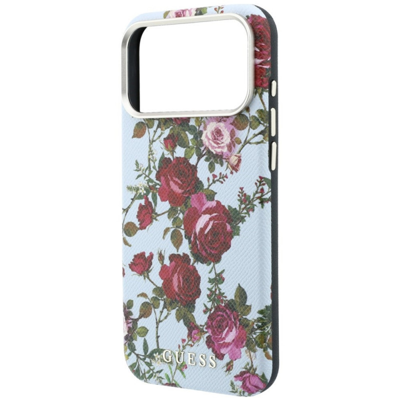 Guess GUE6026 Blossom Roses Print MagSafe etui na Apple iPhone 18 Pro / 17 Pro, niebieskie