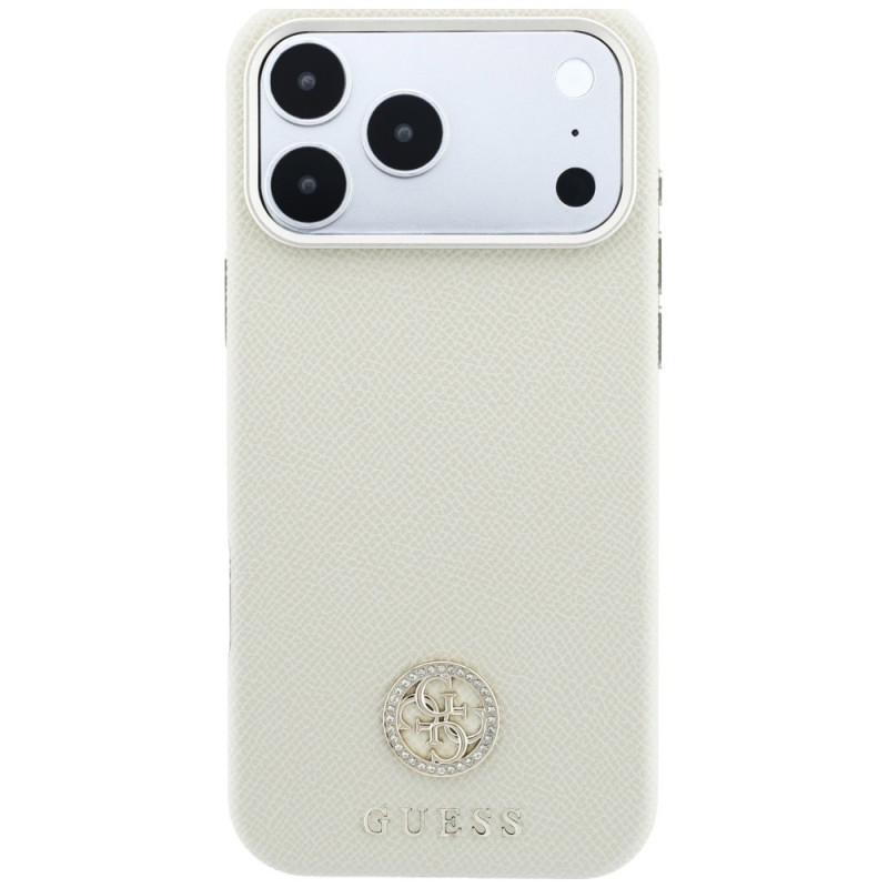 Guess GUE005545 Grained Round Strass Logo MagSafe etui na Apple iPhone 18 Pro / 17 Pro, beżowe