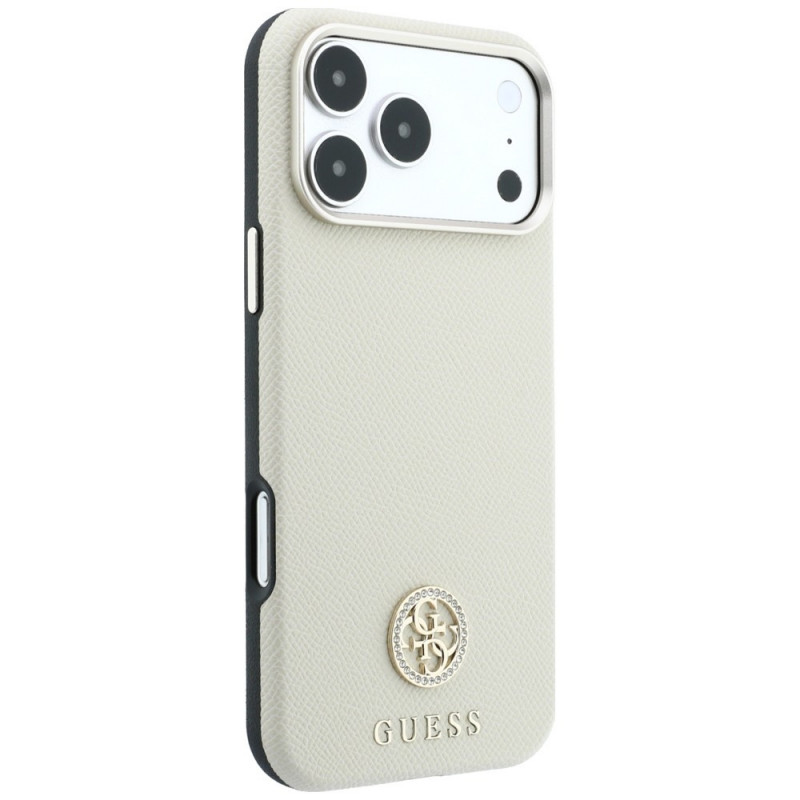 Guess GUE005545 Grained Round Strass Logo MagSafe etui na Apple iPhone 18 Pro / 17 Pro, beżowe