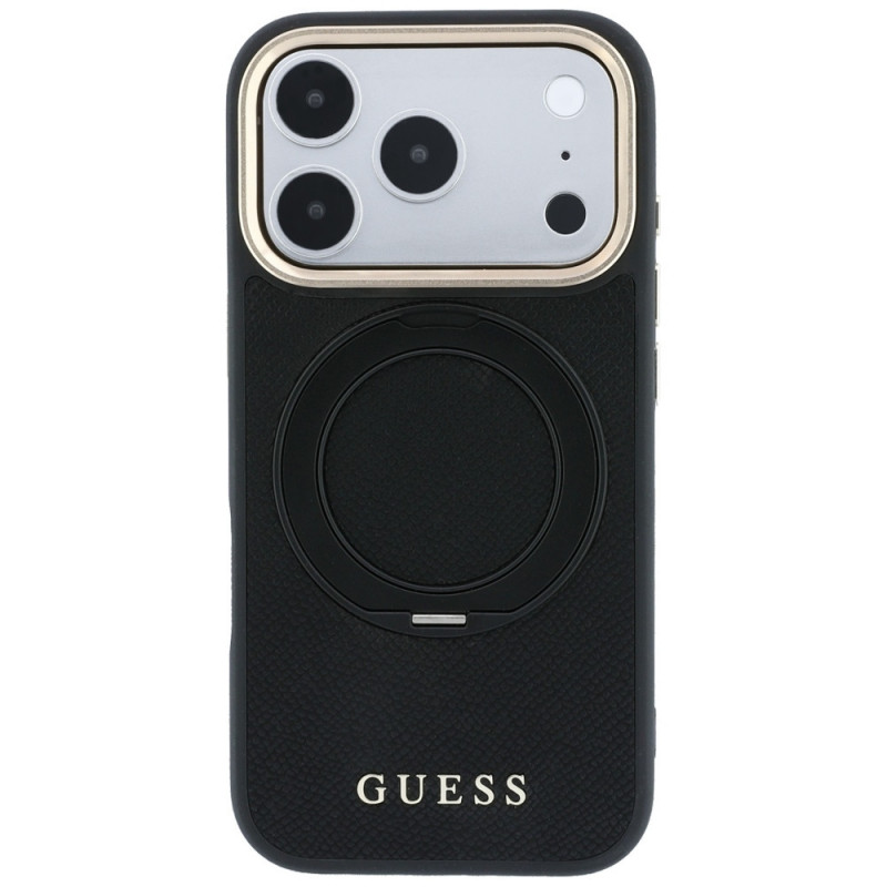 Etui MagSafe Guess Ring Stand 360 Grained Classic Logo dla Apple iPhone 18 Pro / 17 Pro, czarne