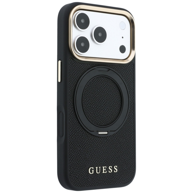 Etui MagSafe Guess Ring Stand 360 Grained Classic Logo dla Apple iPhone 18 Pro / 17 Pro, czarne