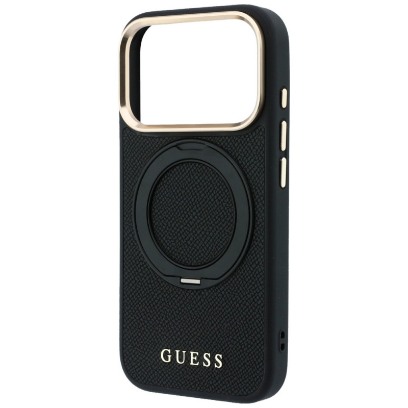 Etui MagSafe Guess Ring Stand 360 Grained Classic Logo dla Apple iPhone 18 Pro / 17 Pro, czarne