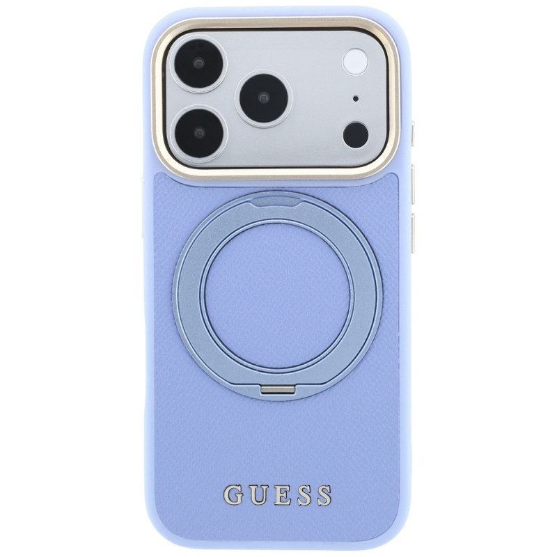 Etui Guess Ring Stand 360 Grained Classic Logo MagSafe dla Apple iPhone 18 Pro Max / 17 Pro Max, jasnoniebieskie