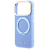 Guess Ring Stand 360 Grained Classic Logo MagSafe etui na Apple iPhone 18 Pro / 17 Pro, jasnoniebieski