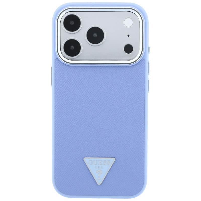 Guess Grained Triangle Logo MagSafe etui twarde na Apple iPhone 18 Pro / 17 Pro, niebieskie