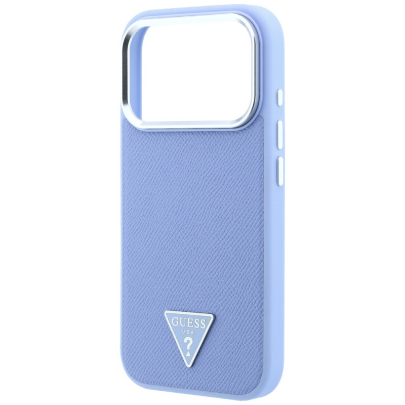 Guess Grained Triangle Logo MagSafe etui twarde na Apple iPhone 18 Pro / 17 Pro, niebieskie