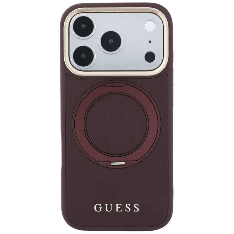 Guess Ring Stand 360 Grained Classic Logo MagSafe etui na Apple iPhone 18 Pro / 17 Pro, burgund
