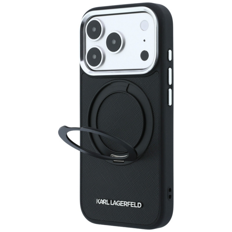 Etui MagSafe Karl Lagerfeld Ring Stand 360 Saffiano Classic Logo dla Apple iPhone 18 Pro / 17 Pro, czarne (KF003179)