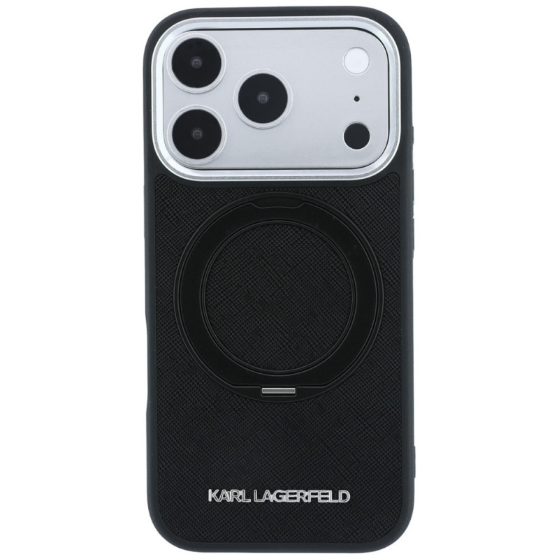 Etui MagSafe Karl Lagerfeld Ring Stand 360 Saffiano Classic Logo dla Apple iPhone 18 Pro / 17 Pro, czarne (KF003179)