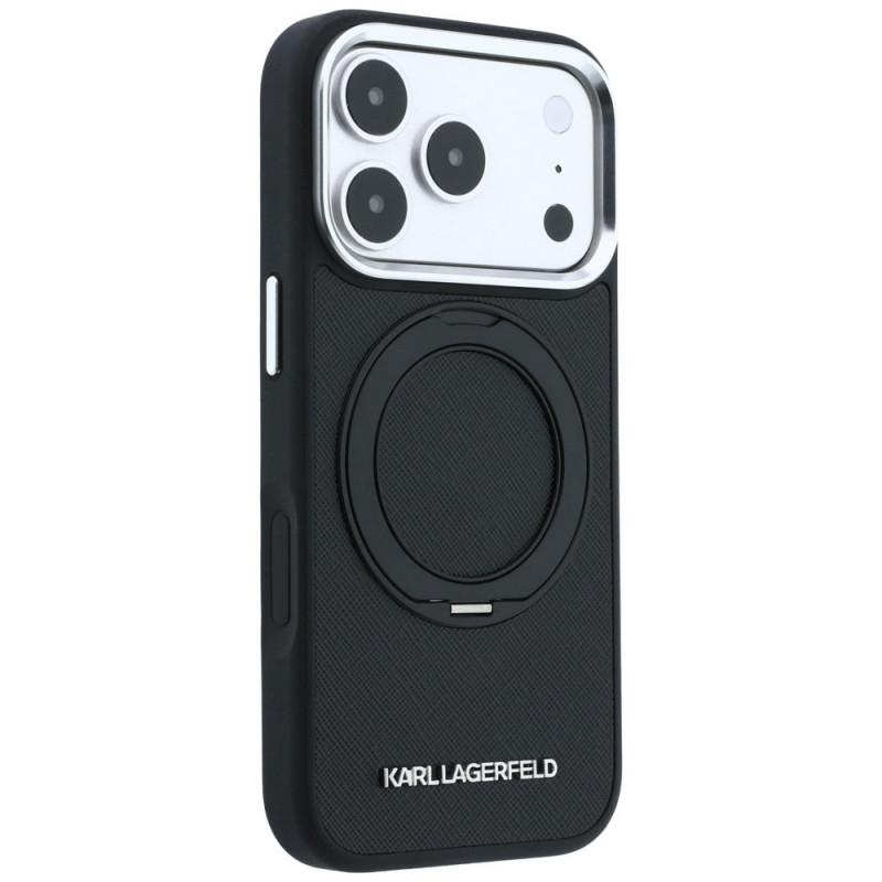 Etui MagSafe Karl Lagerfeld Ring Stand 360 Saffiano Classic Logo dla Apple iPhone 18 Pro / 17 Pro, czarne (KF003179)
