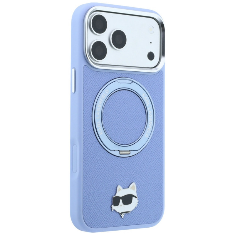 Etui MagSafe Karl Lagerfeld with Ring Stand 360 Choupette Head Pin dla Apple iPhone 18 Pro Max / 17 Pro Max, jasnoniebieskie (KF003220)