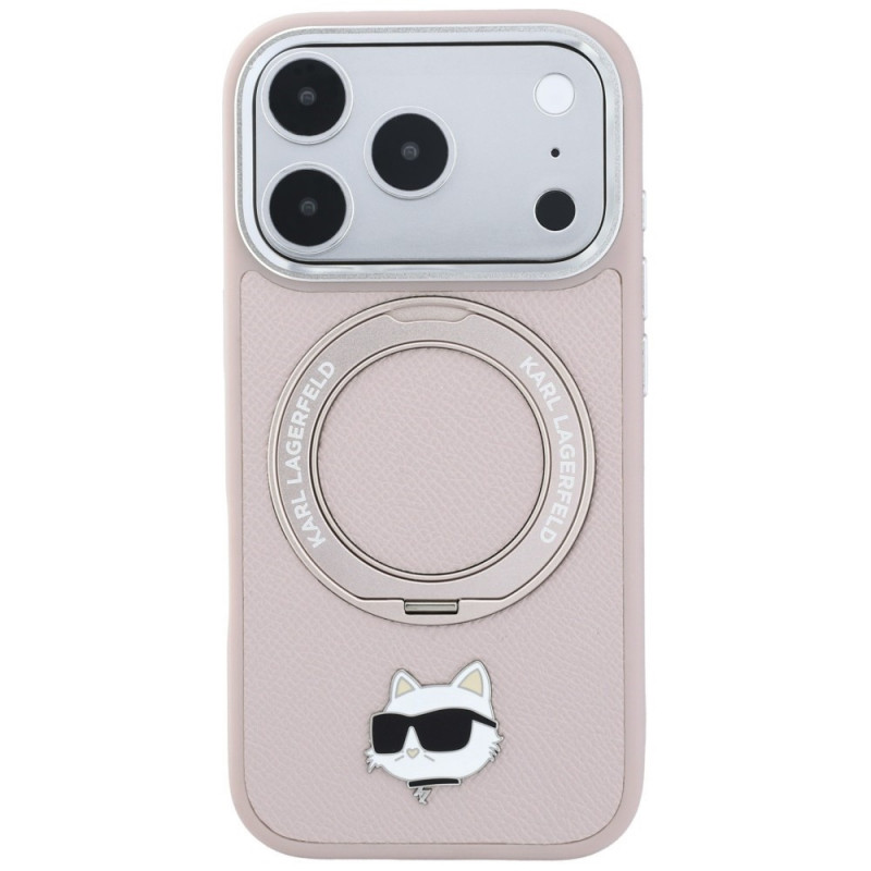 Etui MagSafe Karl Lagerfeld with Ring Stand 360 Choupette Head Pin dla Apple iPhone 18 Pro / 17 Pro, różowe