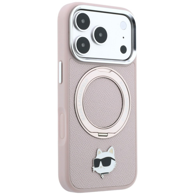 Etui MagSafe Karl Lagerfeld with Ring Stand 360 Choupette Head Pin dla Apple iPhone 18 Pro Max / 17 Pro Max, różowe
