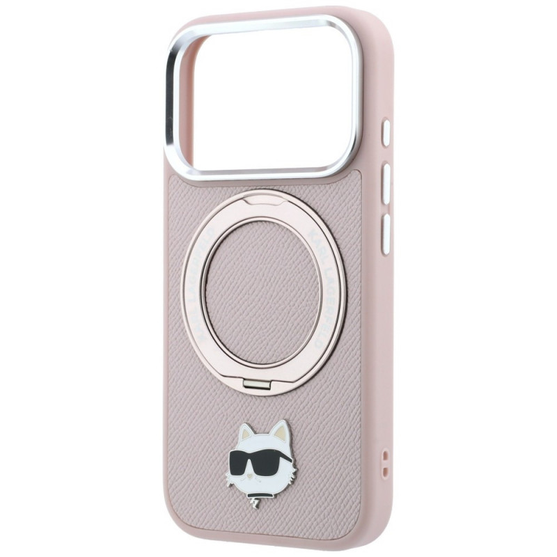 Etui MagSafe Karl Lagerfeld with Ring Stand 360 Choupette Head Pin dla Apple iPhone 18 Pro Max / 17 Pro Max, różowe