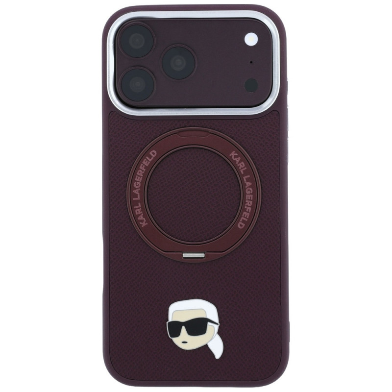 Etui MagSafe Karl Lagerfeld with Ring Stand 360 Karl Head Pin dla Apple iPhone 18 Pro Max / 17 Pro Max, Burgundy