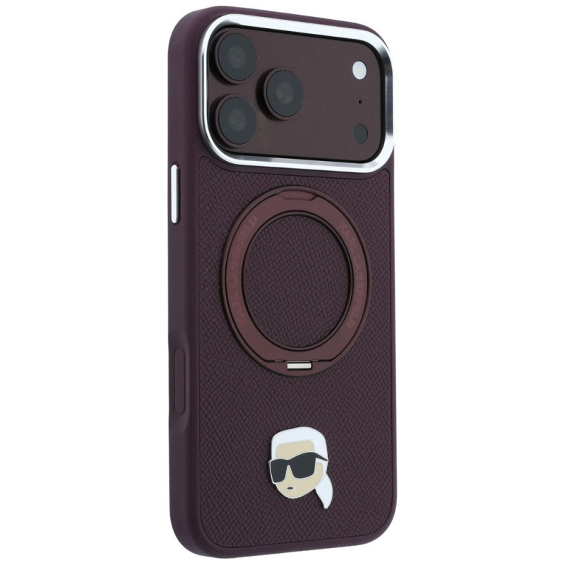 Etui MagSafe Karl Lagerfeld with Ring Stand 360 Karl Head Pin dla Apple iPhone 18 Pro Max / 17 Pro Max, Burgundy