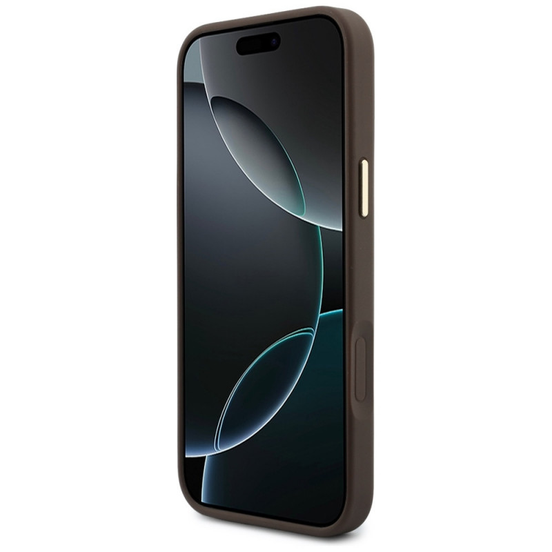 Etui Guess 4G z portfelem i smyczą, MagSafe, do Apple iPhone 18 Pro / 17 Pro, brązowe