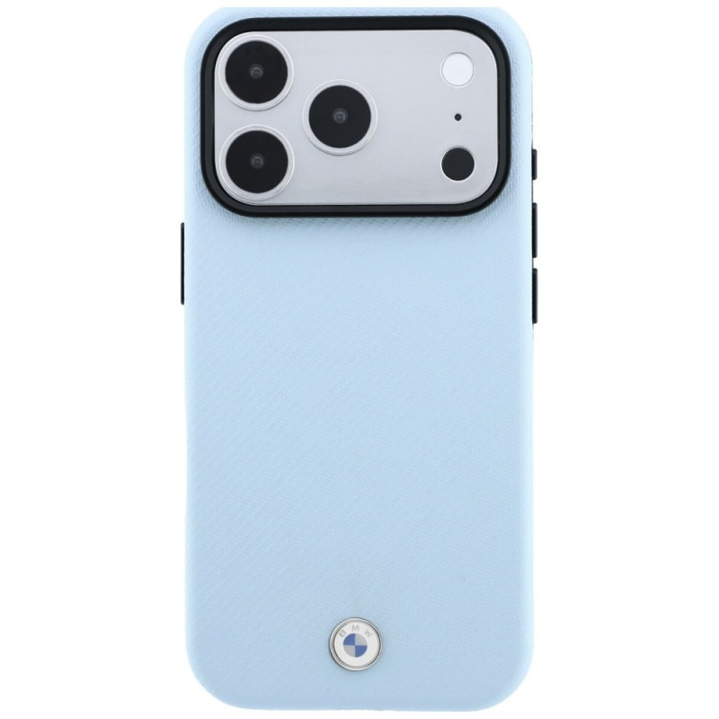 Etui MagSafe BMW Kevlar Metal Logo dla Apple iPhone 18 Pro / 17 Pro, niebieskie