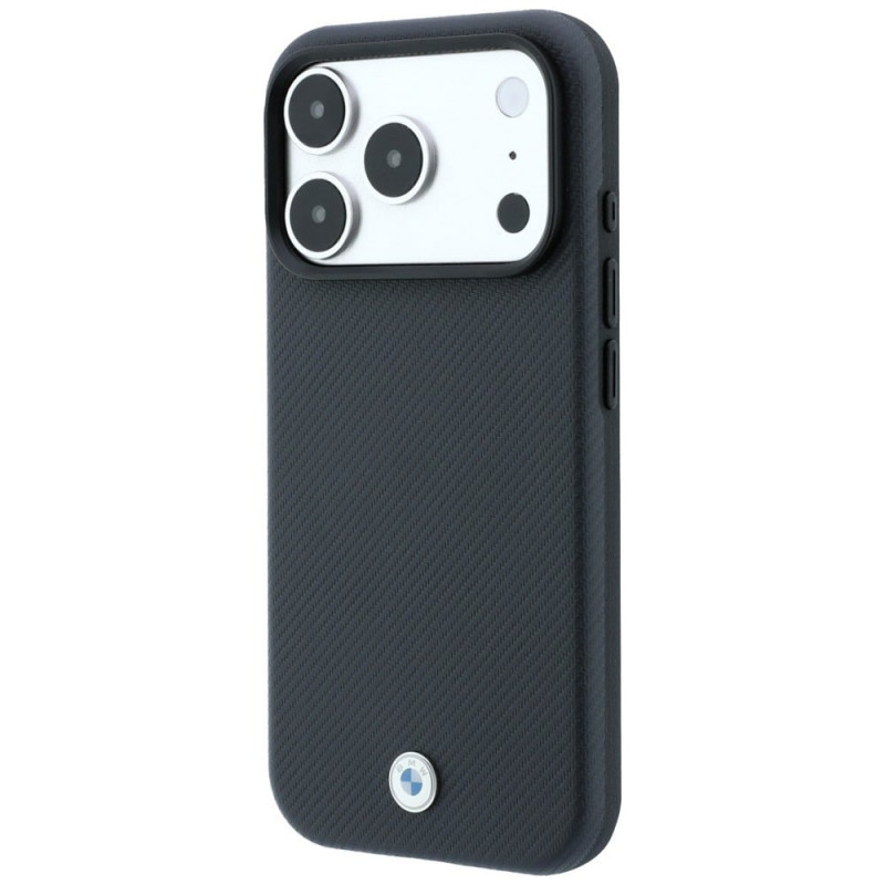 Etui MagSafe BMW Kevlar Metal Logo dla Apple iPhone 18 Pro / 17 Pro, antracyt