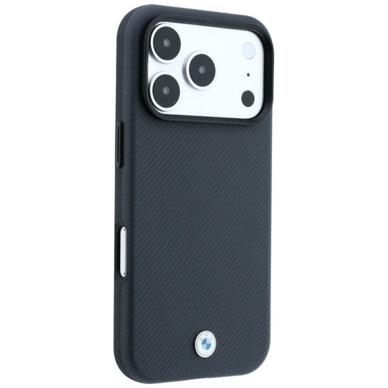 Etui MagSafe BMW Kevlar Metal Logo dla Apple iPhone 18 Pro / 17 Pro, antracyt