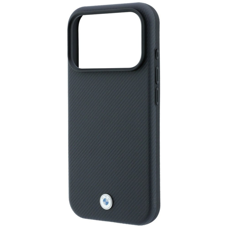 Etui MagSafe BMW Kevlar Metal Logo dla Apple iPhone 18 Pro / 17 Pro, antracyt