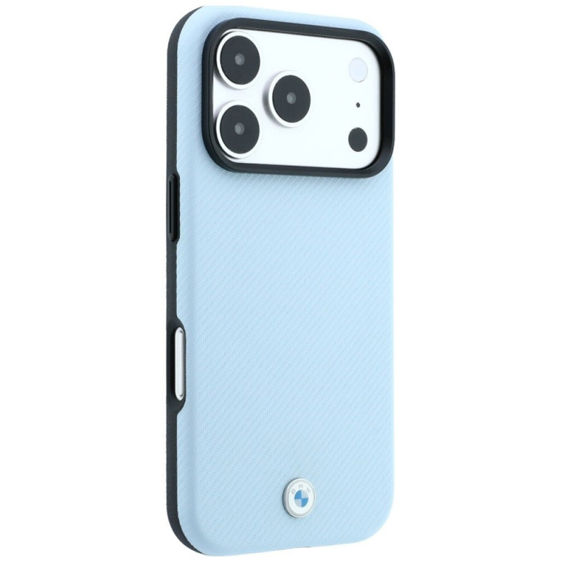 Etui MagSafe BMW Kevlar Metal Logo dla Apple iPhone 18 Pro Max / 17 Pro Max, niebieskie