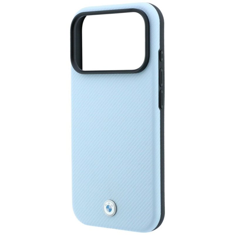 Etui MagSafe BMW Kevlar Metal Logo dla Apple iPhone 18 Pro Max / 17 Pro Max, niebieskie