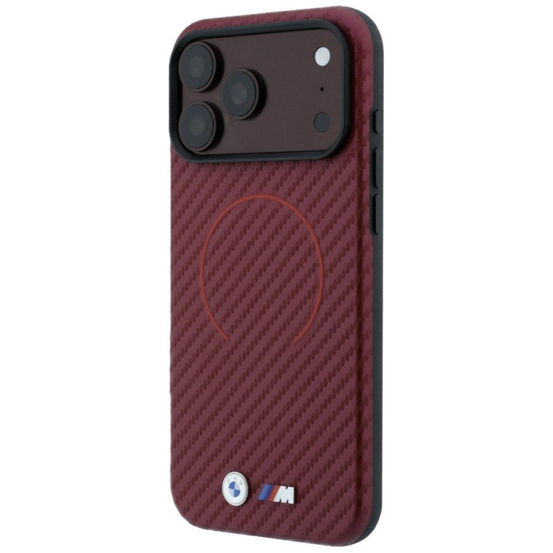 Etui MagSafe BMW M Carbon Printed Ring do Apple iPhone 18 Pro / 17 Pro, burgund