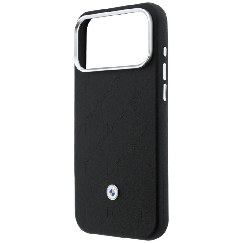 BMW Quilted Pattern Metal Logo etui i portfel zestaw dla Apple iPhone 18 Pro / 17 Pro, czarny