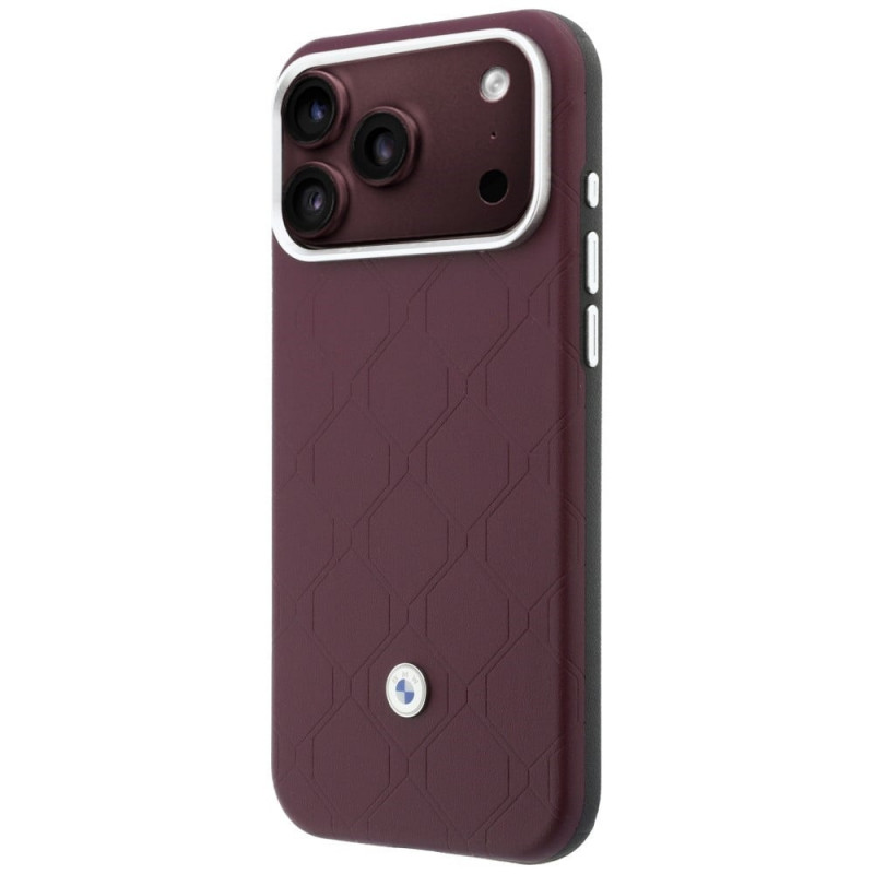 BMW Quilted Pattern Metal Logo etui i portfel zestaw dla Apple iPhone 18 Pro / 17 Pro, burgund