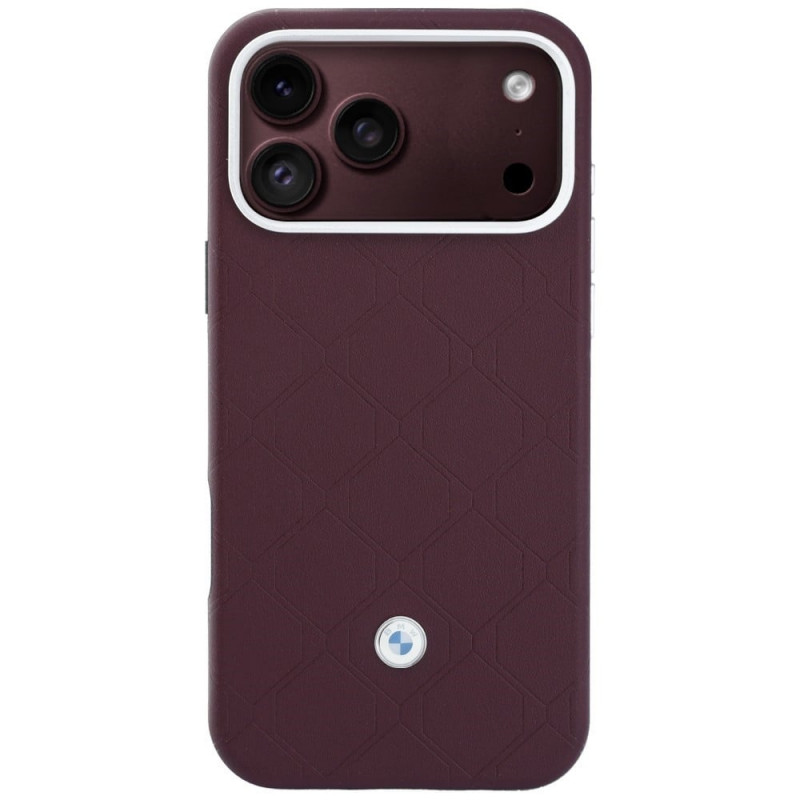 BMW Quilted Pattern Metal Logo etui i portfel zestaw dla Apple iPhone 18 Pro / 17 Pro, burgund