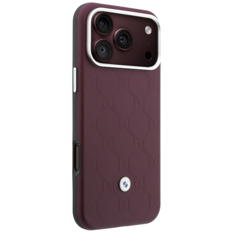BMW Quilted Pattern Metal Logo etui i portfel zestaw dla Apple iPhone 18 Pro / 17 Pro, burgund