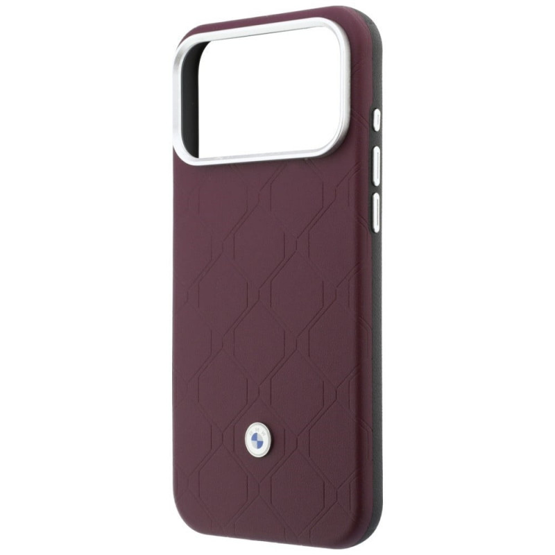 BMW Quilted Pattern Metal Logo etui i portfel zestaw dla Apple iPhone 18 Pro / 17 Pro, burgund