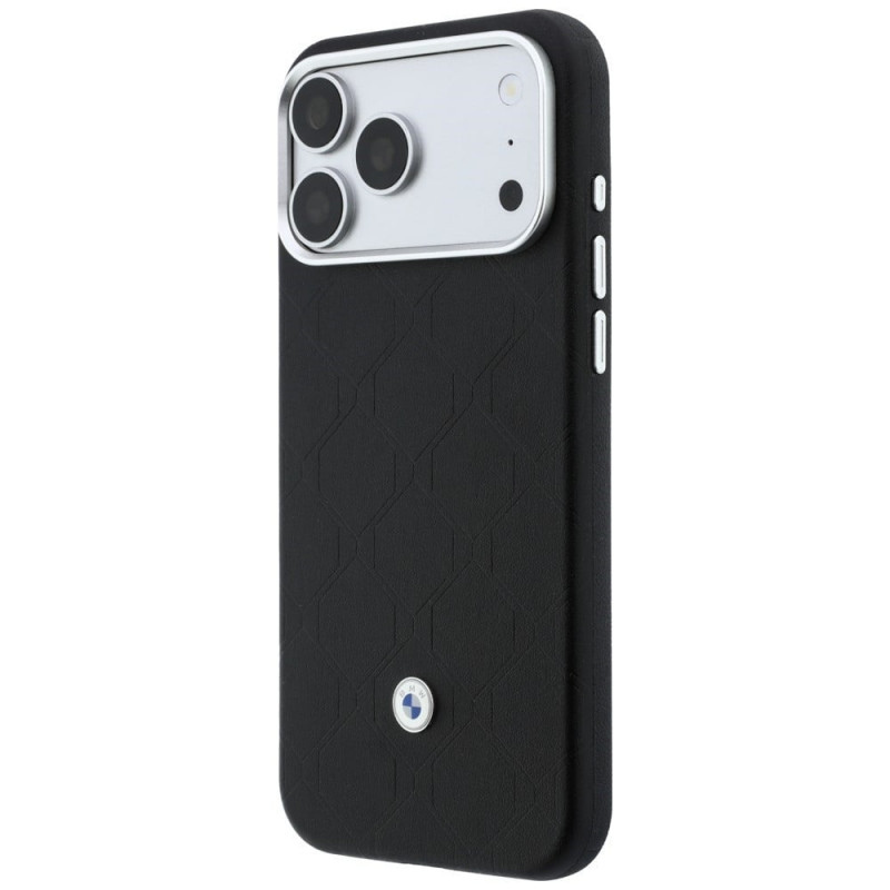 BMW Quilted Pattern Metal Logo etui i portfel zestaw dla Apple iPhone 18 Pro Max / 17 Pro Max, czarny