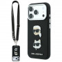 Etui Karl Lagerfeld Saffiano Karl&Choupette Heads Pins Strap Logo dla Apple iPhone 18 Pro / 17 Pro, czarne