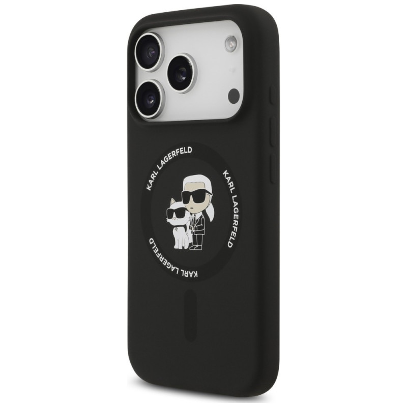 Etui silikonowe Karl Lagerfeld Silicone Karl&Choupette Ring MagSafe dla Apple iPhone 18 Pro Max / 17 Pro Max, czarne