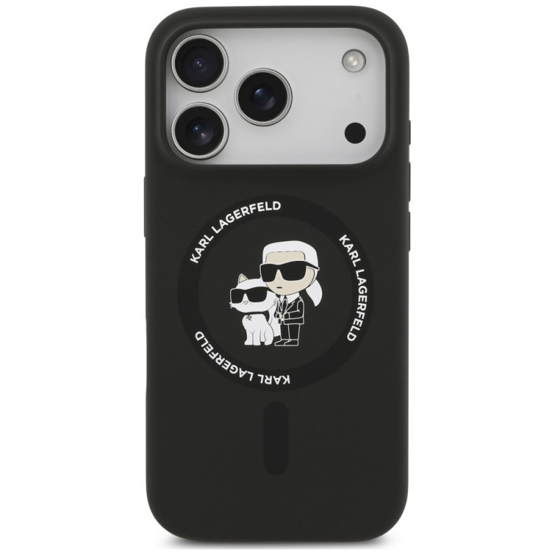 Etui silikonowe Karl Lagerfeld Silicone Karl&Choupette Ring MagSafe dla Apple iPhone 18 Pro Max / 17 Pro Max, czarne