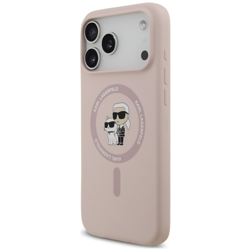 Etui silikonowe Karl Lagerfeld Karl&Choupette Ring MagSafe na Apple iPhone 18 Pro Max / 17 Pro Max, różowe