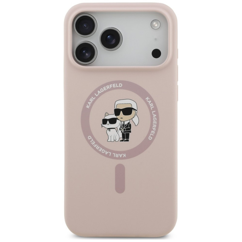 Etui silikonowe Karl Lagerfeld Karl&Choupette Ring MagSafe na Apple iPhone 18 Pro Max / 17 Pro Max, różowe
