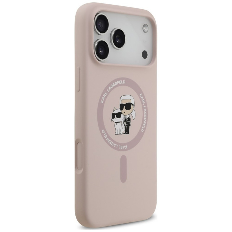 Etui silikonowe Karl Lagerfeld Karl&Choupette Ring MagSafe na Apple iPhone 18 Pro Max / 17 Pro Max, różowe