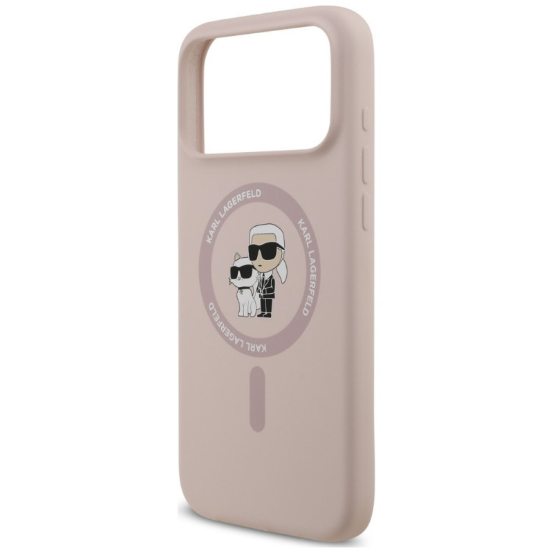 Etui silikonowe Karl Lagerfeld Karl&Choupette Ring MagSafe na Apple iPhone 18 Pro Max / 17 Pro Max, różowe