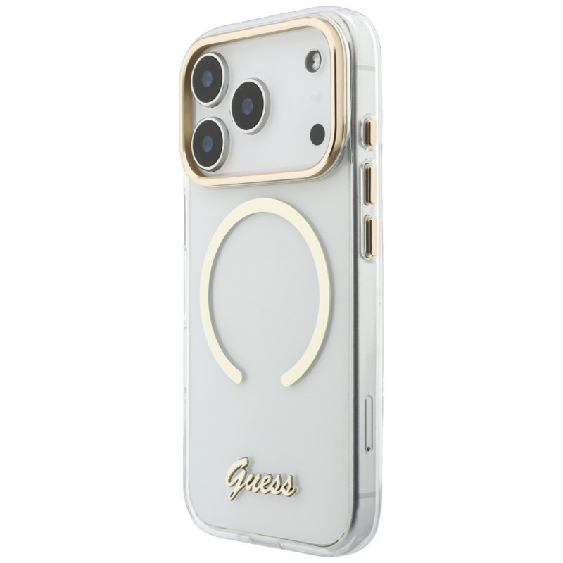Etui Guess IML Script Metal MagSafe do Apple iPhone 18 Pro / 17 Pro, przezroczyste
