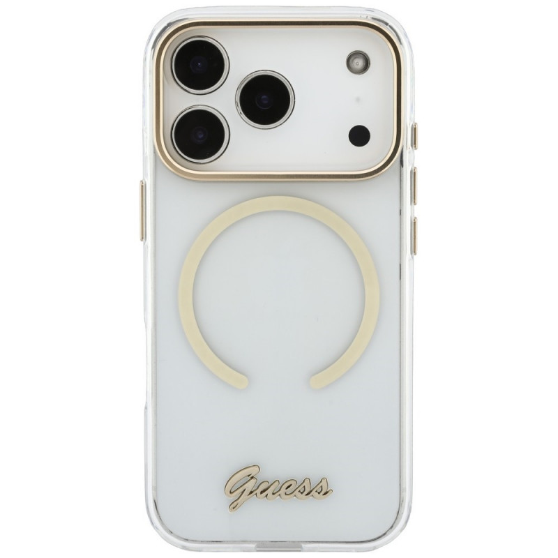Etui Guess IML Script Metal MagSafe do Apple iPhone 18 Pro / 17 Pro, przezroczyste